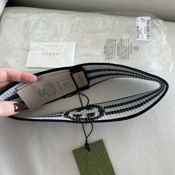 NEW GUCCI Headband HAIRBAND INTERLOCKING G BLACK WHITE SIZE M LOGO - Picture 5 of 8